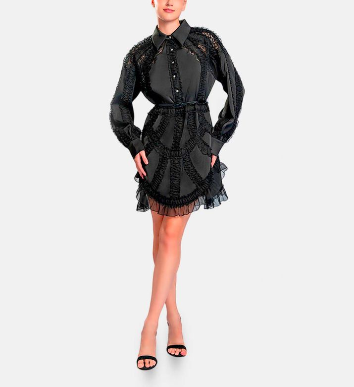 Michael Cinco Laser-cut Embroidery Midi Dress, Black, Xl, Model View