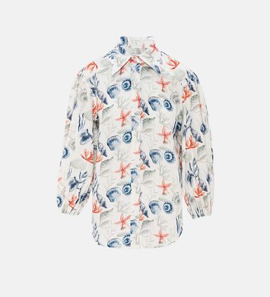 Seashell-print Long-sleeve Blouse