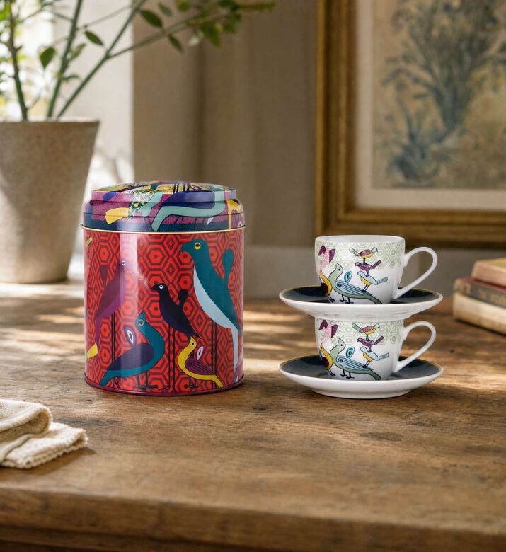 Images d Orient Birds Of Paradise Saucer Cups Tin Box, Model View