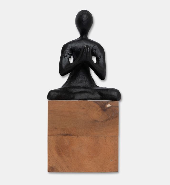 Home Deco and More Yoga Wood Base Figurine, Black, Packshot View