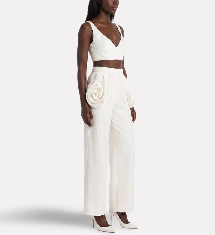 Savanna Galeries Lafayette Linen Draped Trousers, Model View