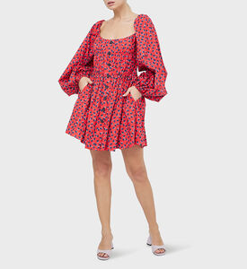 Heart-print Balloon-sleeve Mini Dress