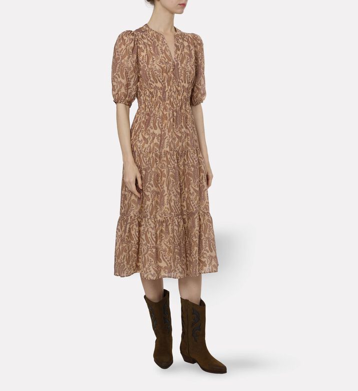 Ba and Sh Paisley Puff-sleeve Midi Dress, Model View