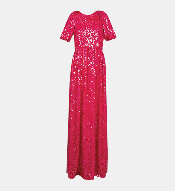 Drape Shoulder-detail Sequin Gown