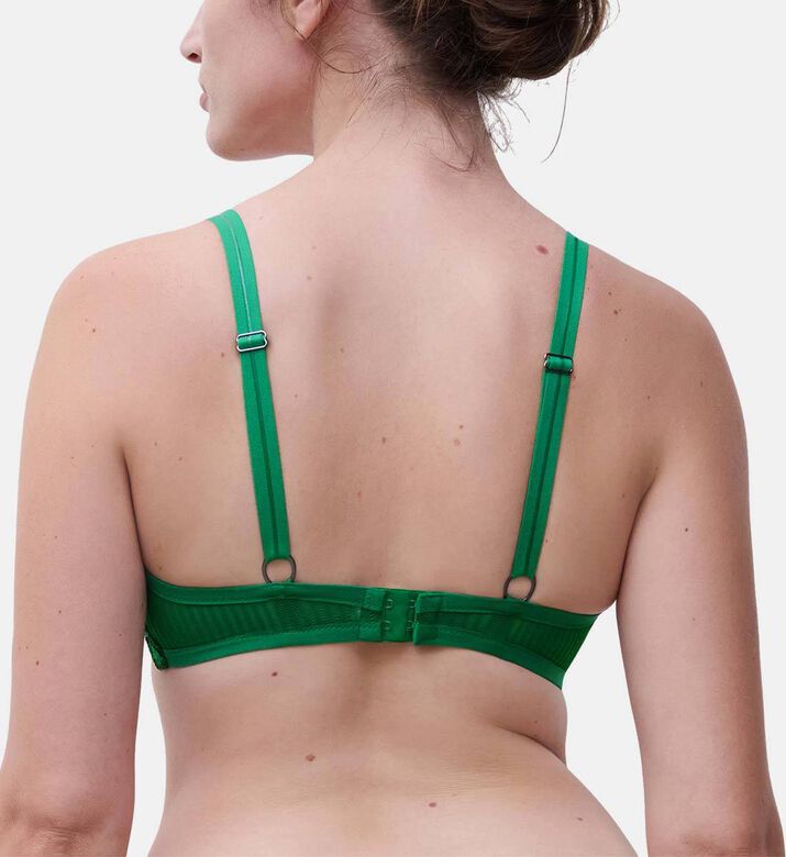 Chantelle Geometric Lace Plunge Bra, Green, 105, D, Model View