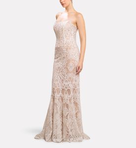 Michael Cinco Thread Embroidered Long Dress, Model View