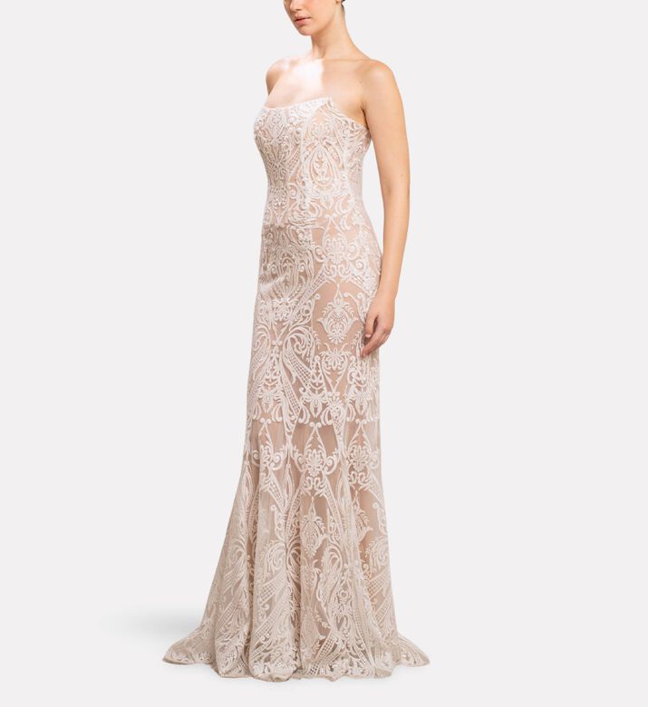 Michael Cinco Thread Embroidered Long Dress, Model View
