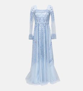 فستان بأكمام طويلة مطرز بأزهار