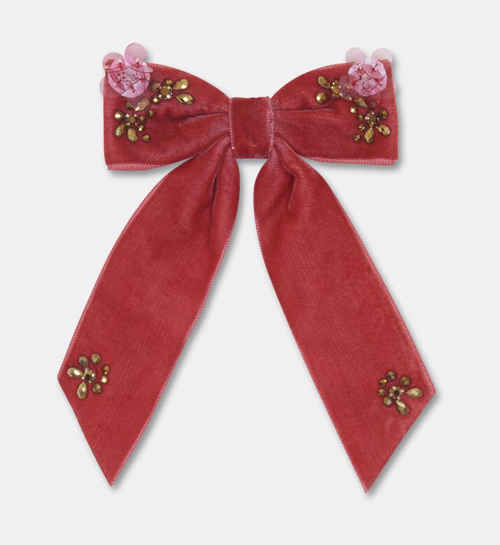 Tartine et Chocolat Embellished Velvet Hair Bow, Dark-pink, Packshot View