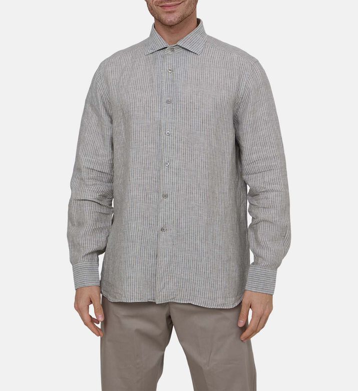 قميص كتان المخطط بأزرار أمامية