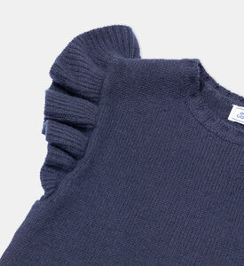 Wool Heart-motif Ruffled Sleeve T-shirt