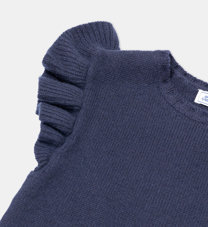 Wool Heart-motif Ruffled Sleeve T-shirt