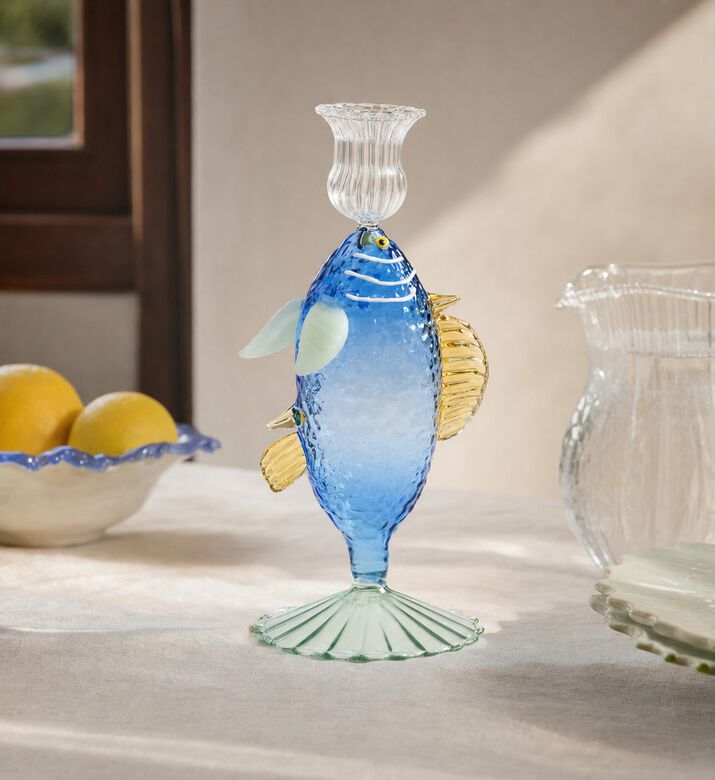&k Amsterdam Fish-shaped Candle Holder, Blue, Model View