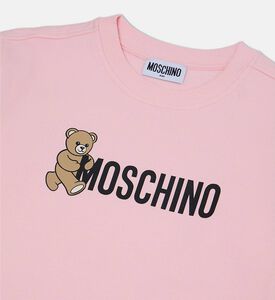 Teddy Bear-print Logo-print Ribbed Cuffs Long-sleeve Dress