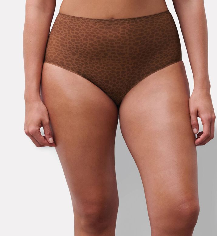 Chantelle High-waisted Leopard-print Briefs, Brown, Model View