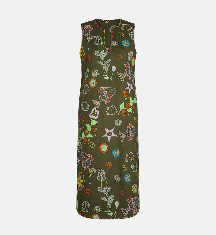 فستان بدون أكمام بنقشة مطرزة