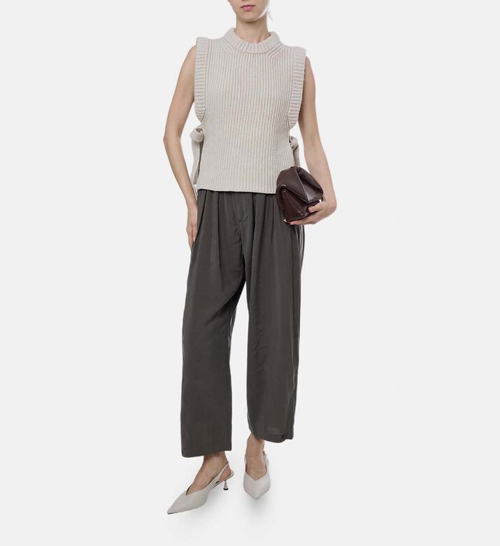 Taupe Elasticated Wide-leg Pants