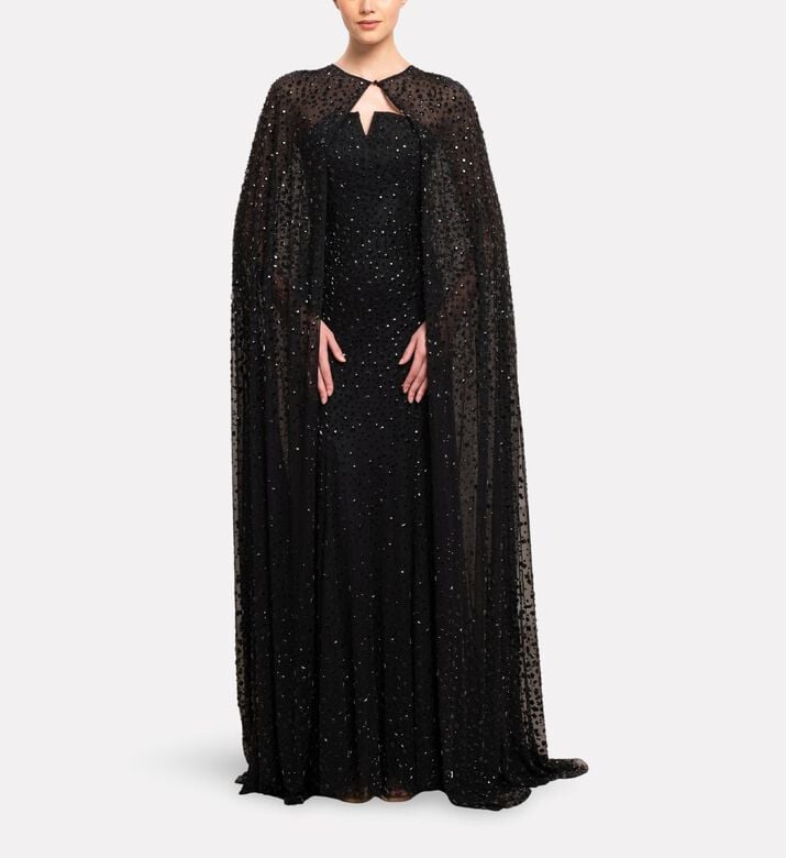 Michael Cinco Draped Cape Dress, Model View