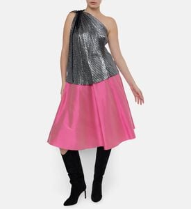 Blue For Burgundy Contrasting Belt A-line Midi Skirt, Model View