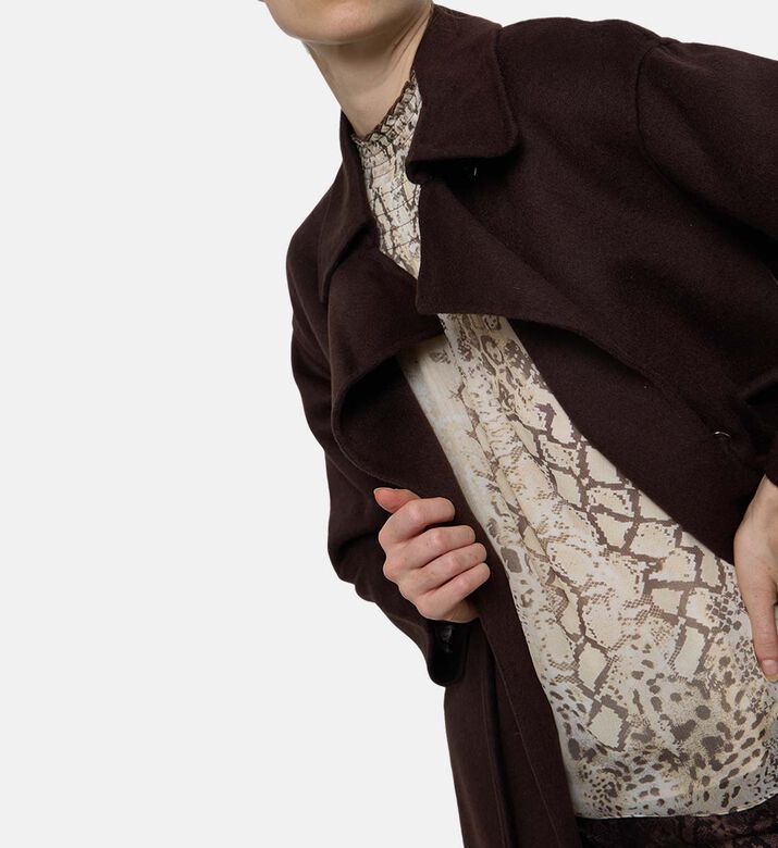 Ba and Sh Tie Closure Long-sleeve Coat, Model View Ba and Sh Tie Closure Long-sleeve Coat, Model View