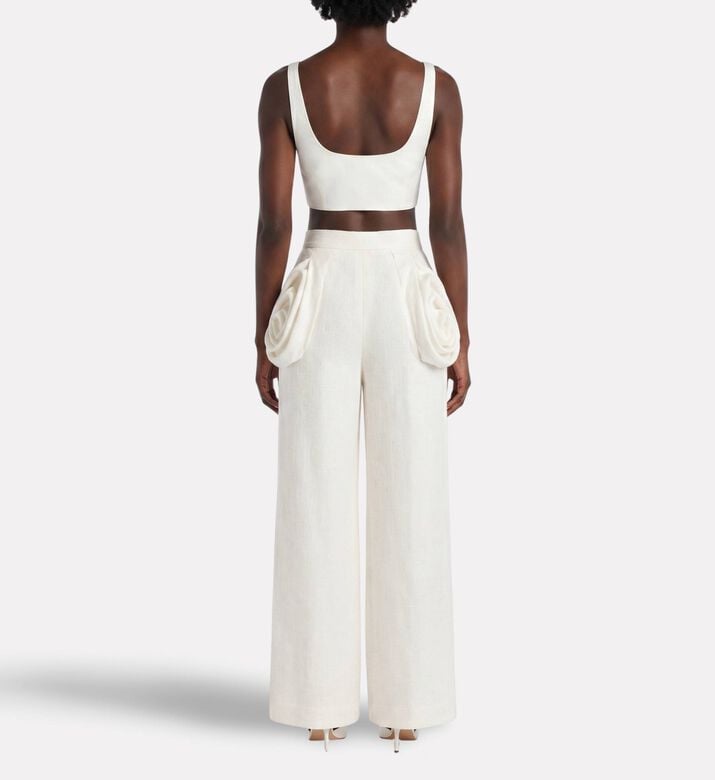 Savanna Galeries Lafayette Linen Draped Trousers, Model View