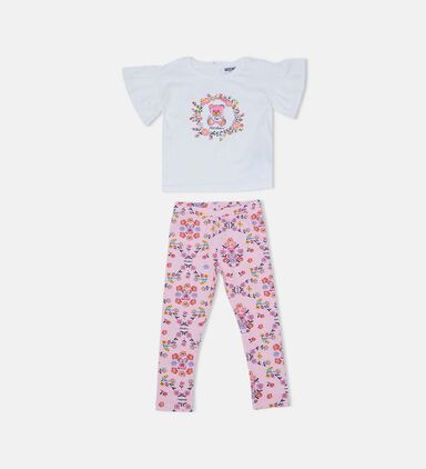 Teddy Bear Illustration-print Top Pants Set