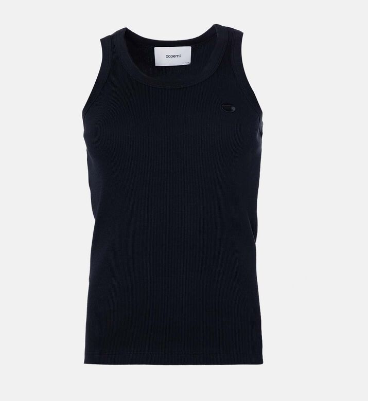 بلوزة قطن بدون أكمام مخططة بشعار