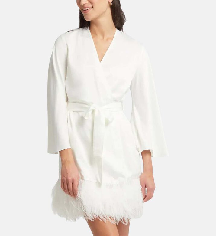 Long-sleeve Feather Trim Cover-up