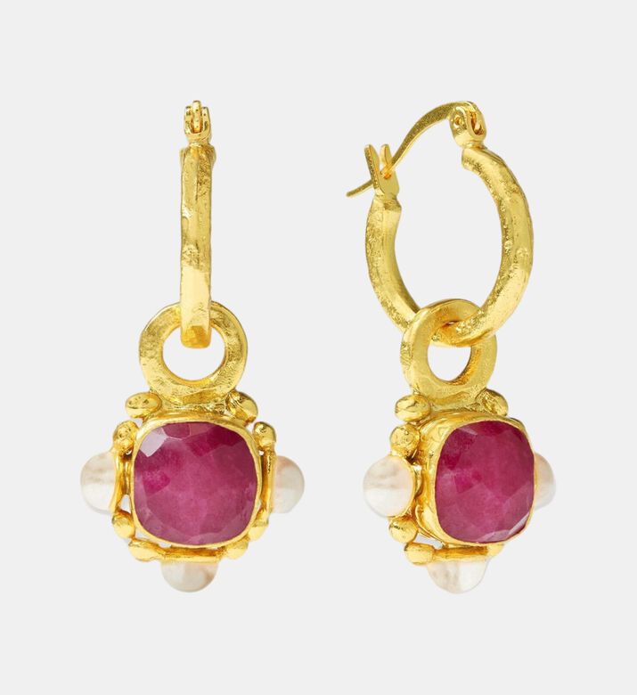 Ottoman Hands Ruby Pearl Drop Earrings, Packshot View