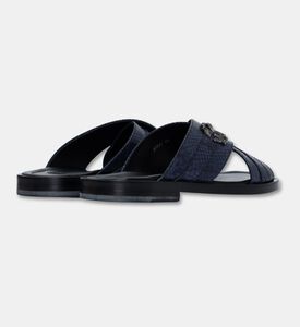 Roberto Cavalli Leather Snake-print Slippers, Navy, Eu-44, Packshot View