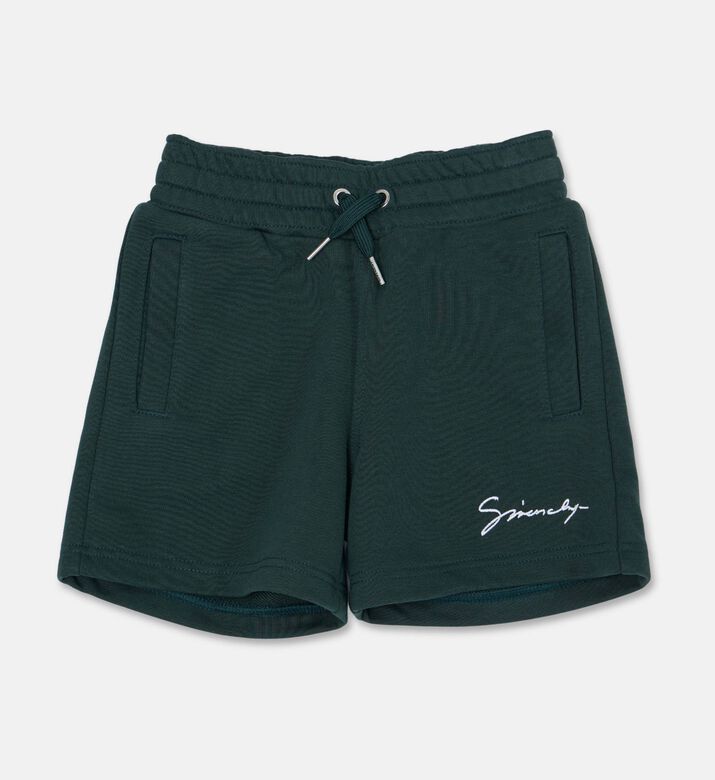 Givenchy Fleece Embroidered Drawstring Waist Shorts, Dark-green, 8y, Packshot View