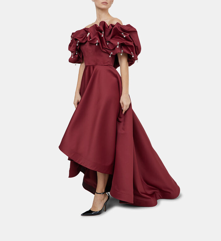 Satin Puffy Off-shoulder Dress