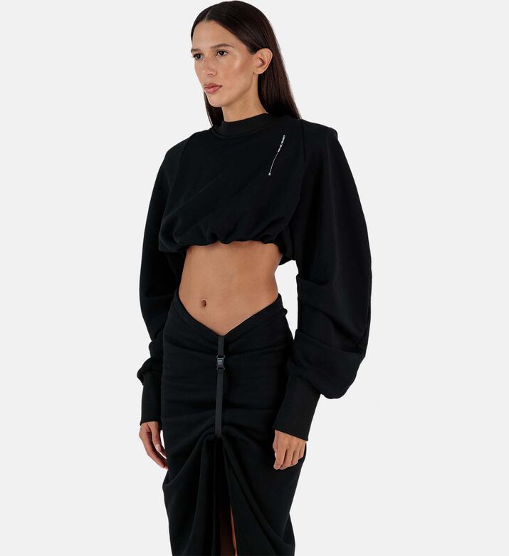 Teri Gathered Slit Midi Skirt