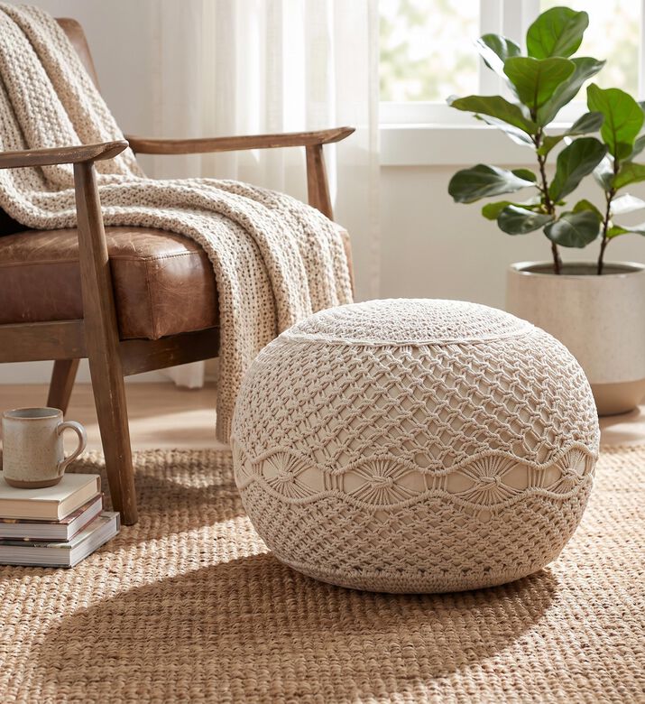 Home Deco and More Flufa Natural Cotton Pouf, Packshot View
