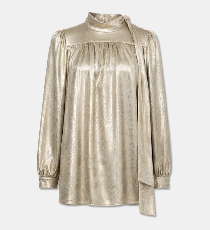 Poca and Poca Metallic Long-sleeve High-neck Blouse, Packshot View