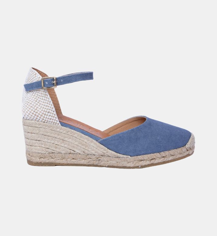 Laura Leather Denim Wedge Espadrilles