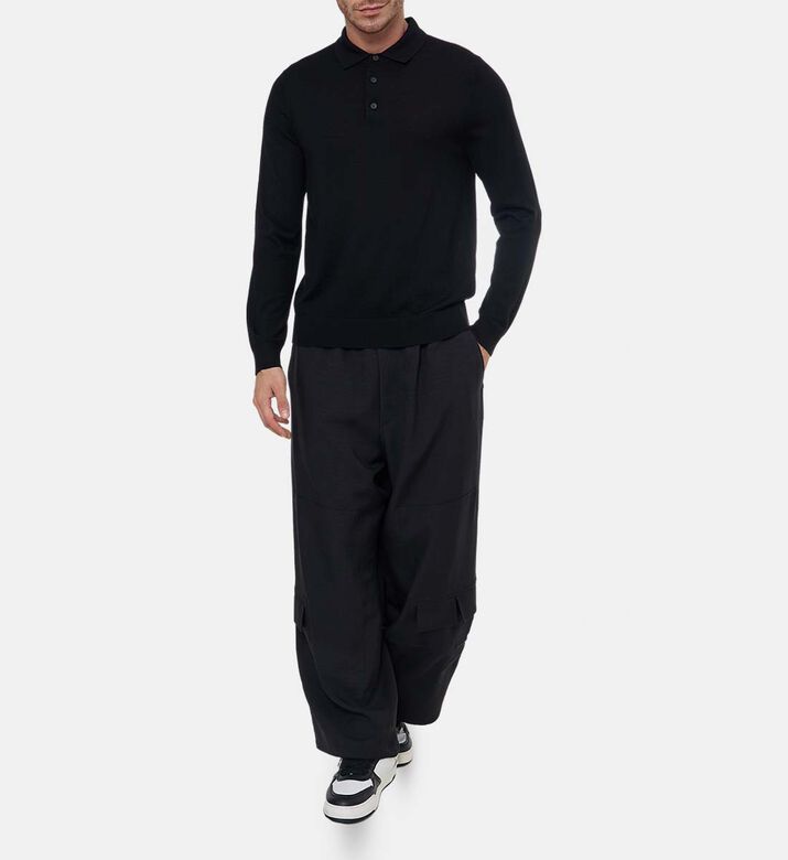 Vince Two-button Placket Long-sleeve Polo Shirt, Black, M, Model View