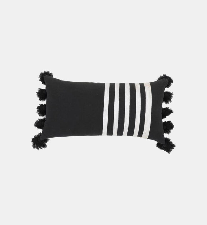 Home Deco and More Wilson Pompoms Trim Cushion, Black, 30x50x30-cm, Packshot View