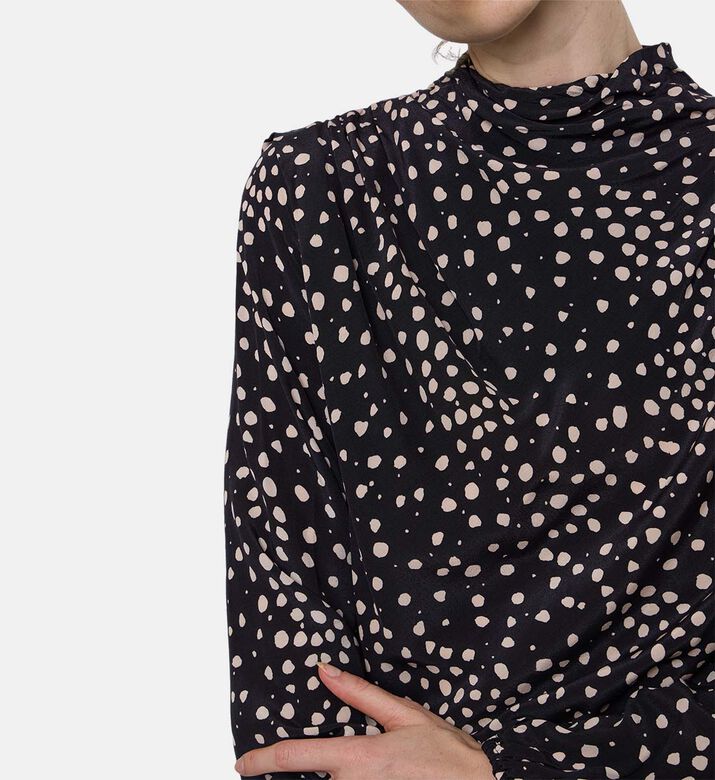 Ba and Sh Polka-dots Long-sleeve Blouse, Model View Ba and Sh Polka-dots Long-sleeve Blouse, Model View