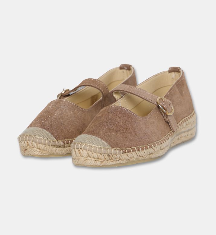 Salvi Shimmer Suede Espadrille Mary Jane Buckle Flats, Dark-brown, Eu-41, Packshot View