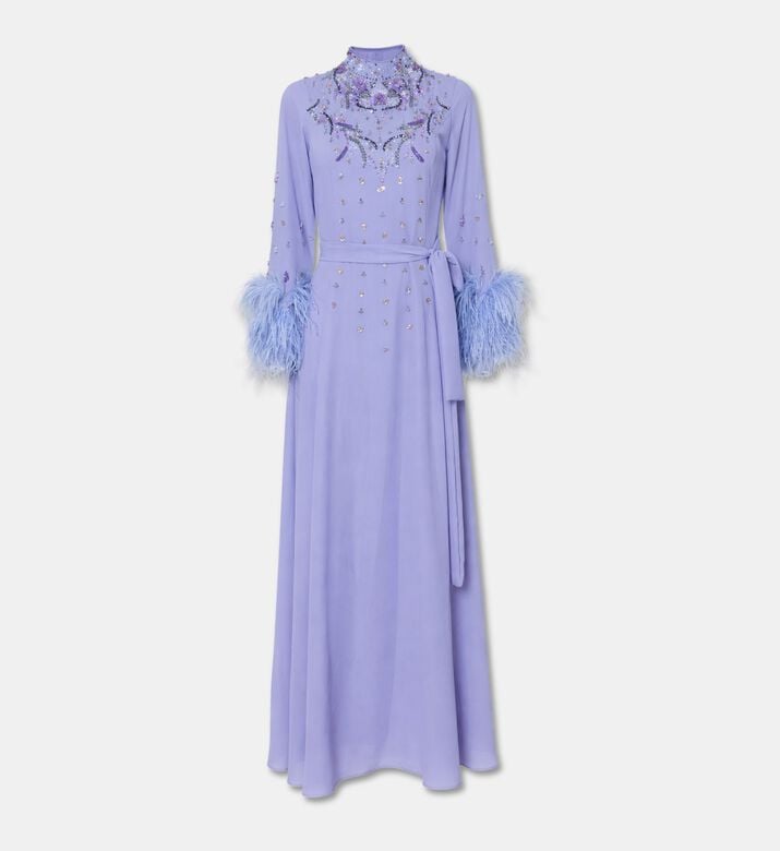 Suzy Matar Feather Cuff Embellished Maxi Dress, Packshot View