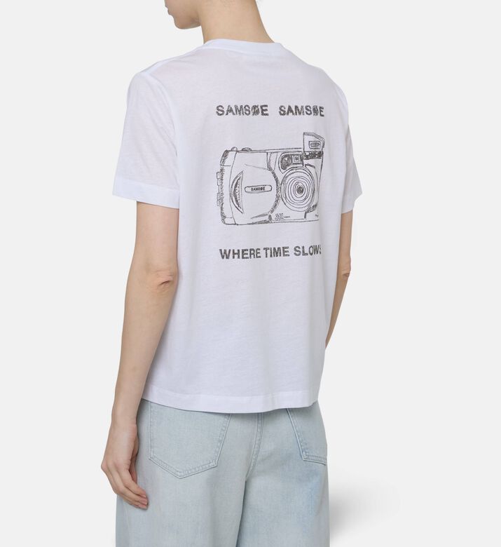 Samsoe Cotton Crewneck T-shirt, White, S, Model View