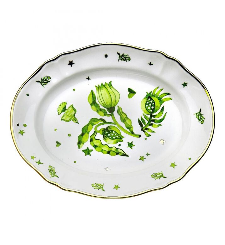 Floral Decal Oval Platter Plate
