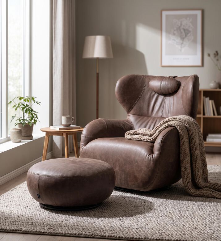 Vilmers Shell Neckrest Arm Chair Footstool, Packshot View