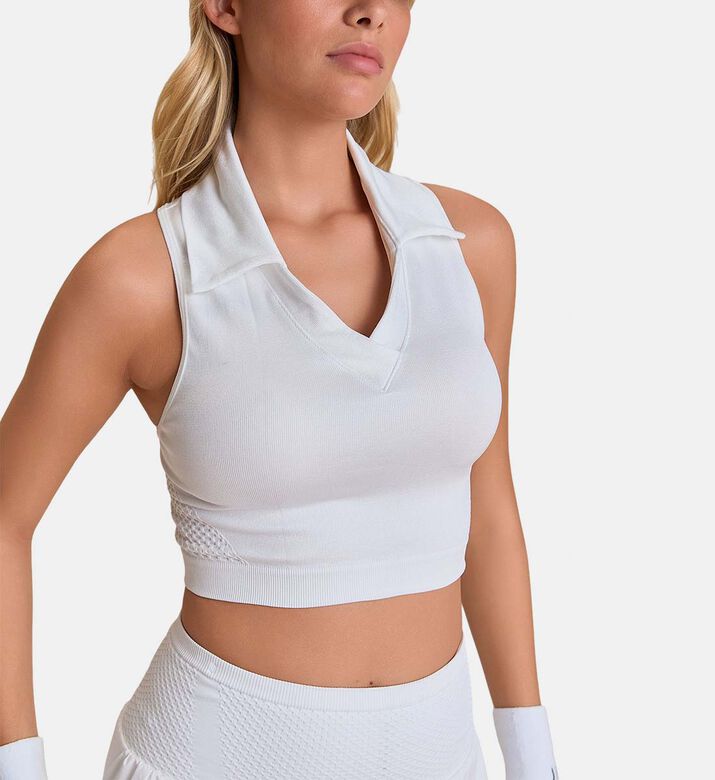 LIVE! Polo-style Cropped Top, White, S, Model View LIVE! Polo-style Cropped Top, White, S, Model View