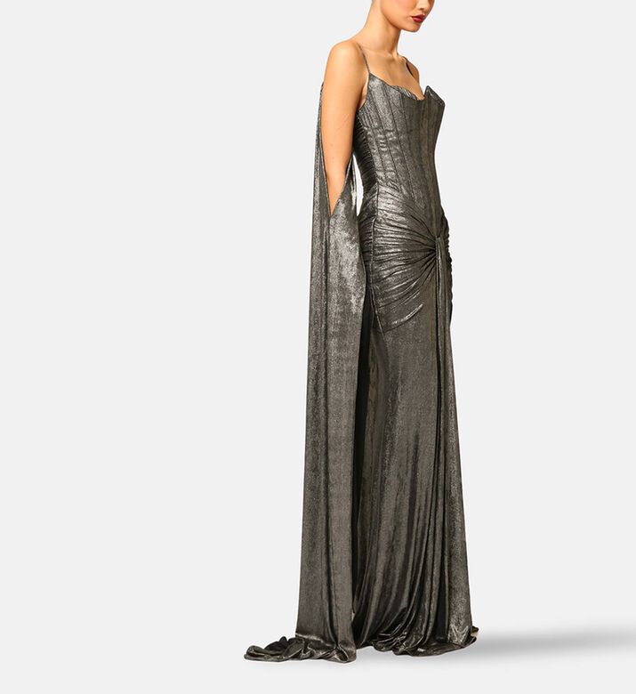 Zeena Zaki Dress Long, Silver, Xl, Model View