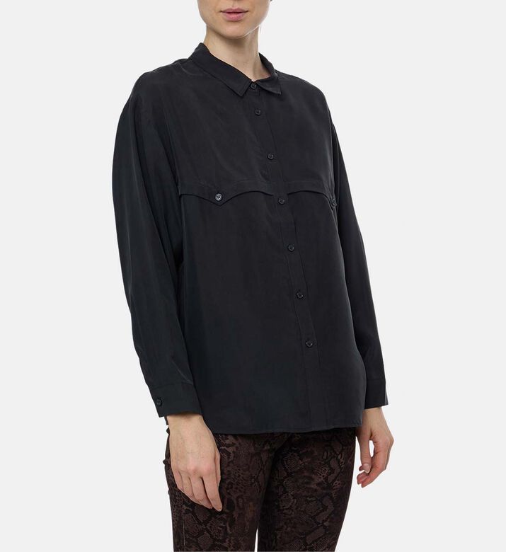 Ba and Sh Button Closure Long-sleeve Shirt, Black, S, Model View