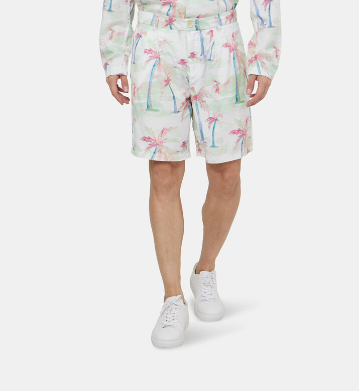 Twill Printed Pleated Bermuda Shorts
