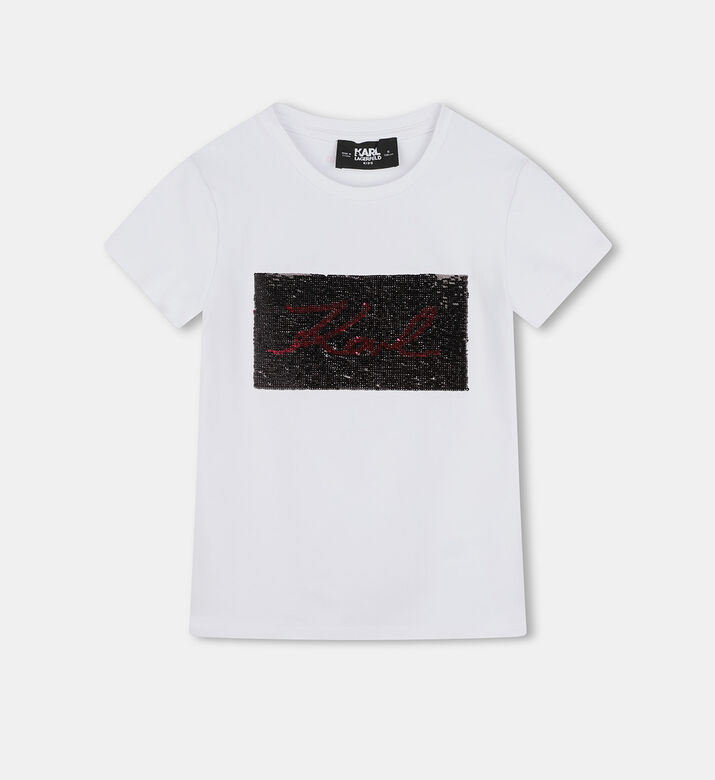 Karl Lagerfeld Logo Sequin T-shirt, White, 16y, Packshot View Karl Lagerfeld Logo Sequin T-shirt, White, 16y, Packshot View