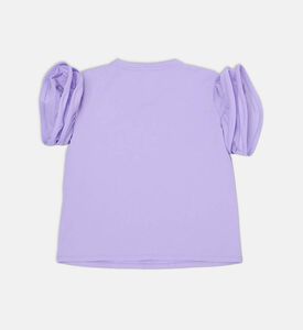 تيشيرت بأكمام قطن مكشكشة بلوغو بشكل حرف تي